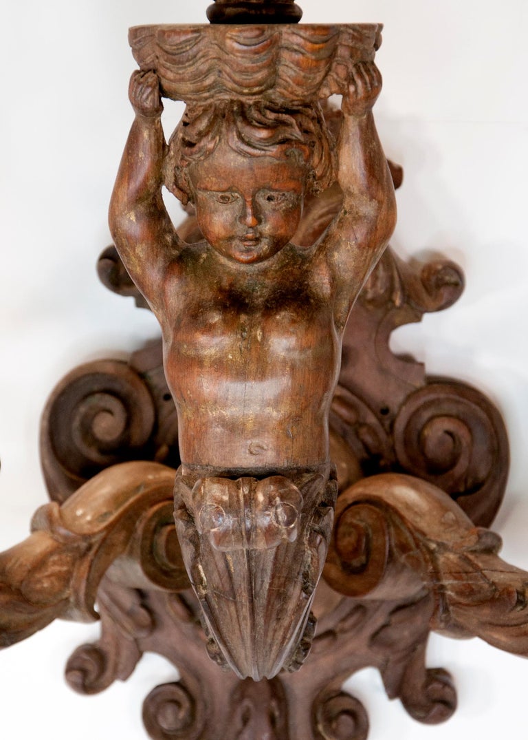 Pair of Italian Wood Cherub Sconces For Sale at 1stDibs