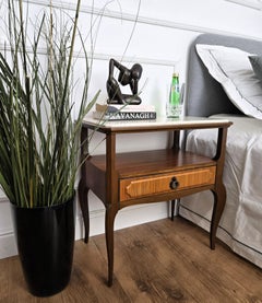 Pair of Italian Wood Marble Mid-Century Modern Night Stands Bed Side Tables