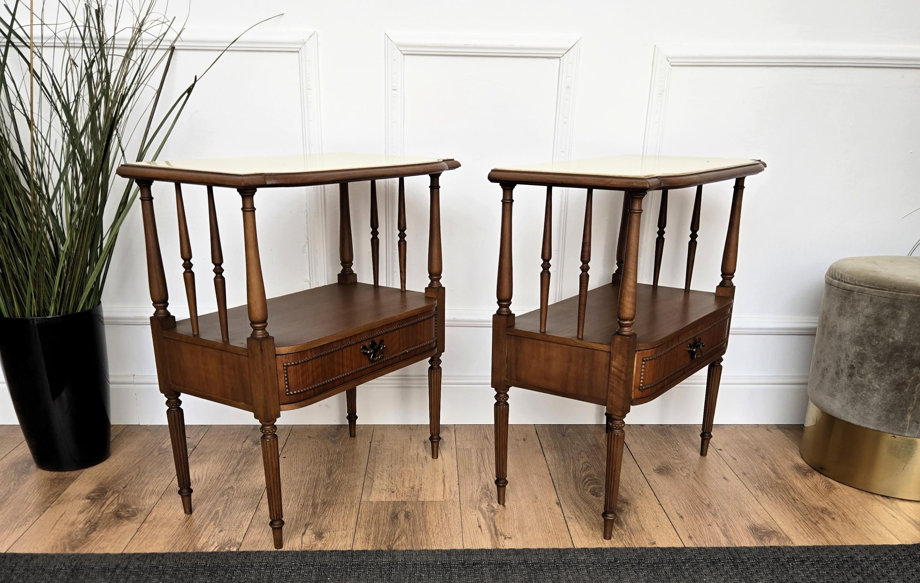 Pair of Italian Wood Marble Mid-Century Modern Night Stands Bed Side Tables For Sale 1