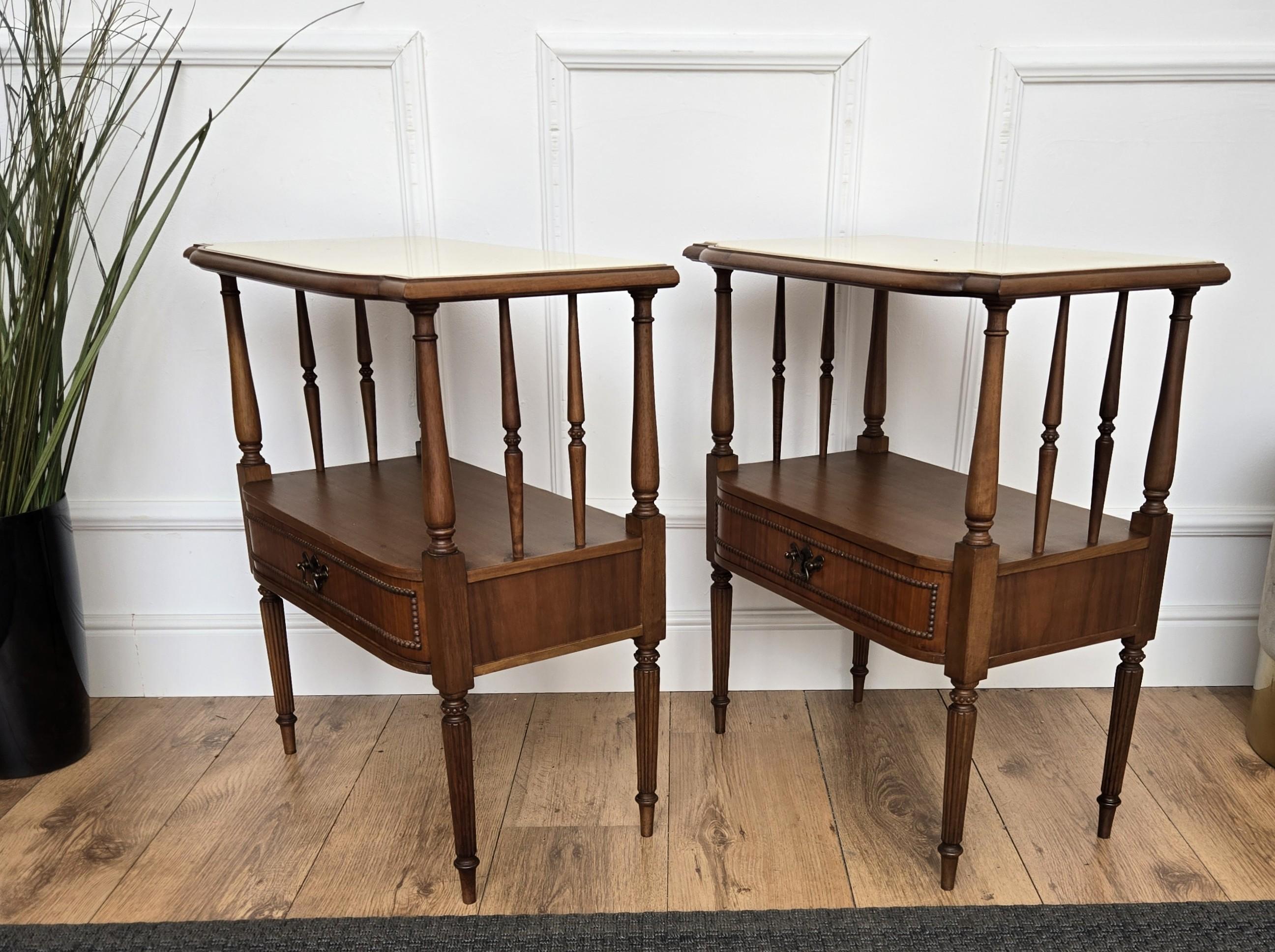 Pair of Italian Wood Marble Mid-Century Modern Night Stands Bed Side Tables For Sale 2