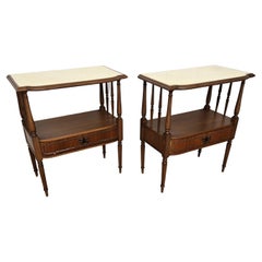 Pair of Italian Wood Marble Mid-Century Modern Night Stands Bed Side Tables