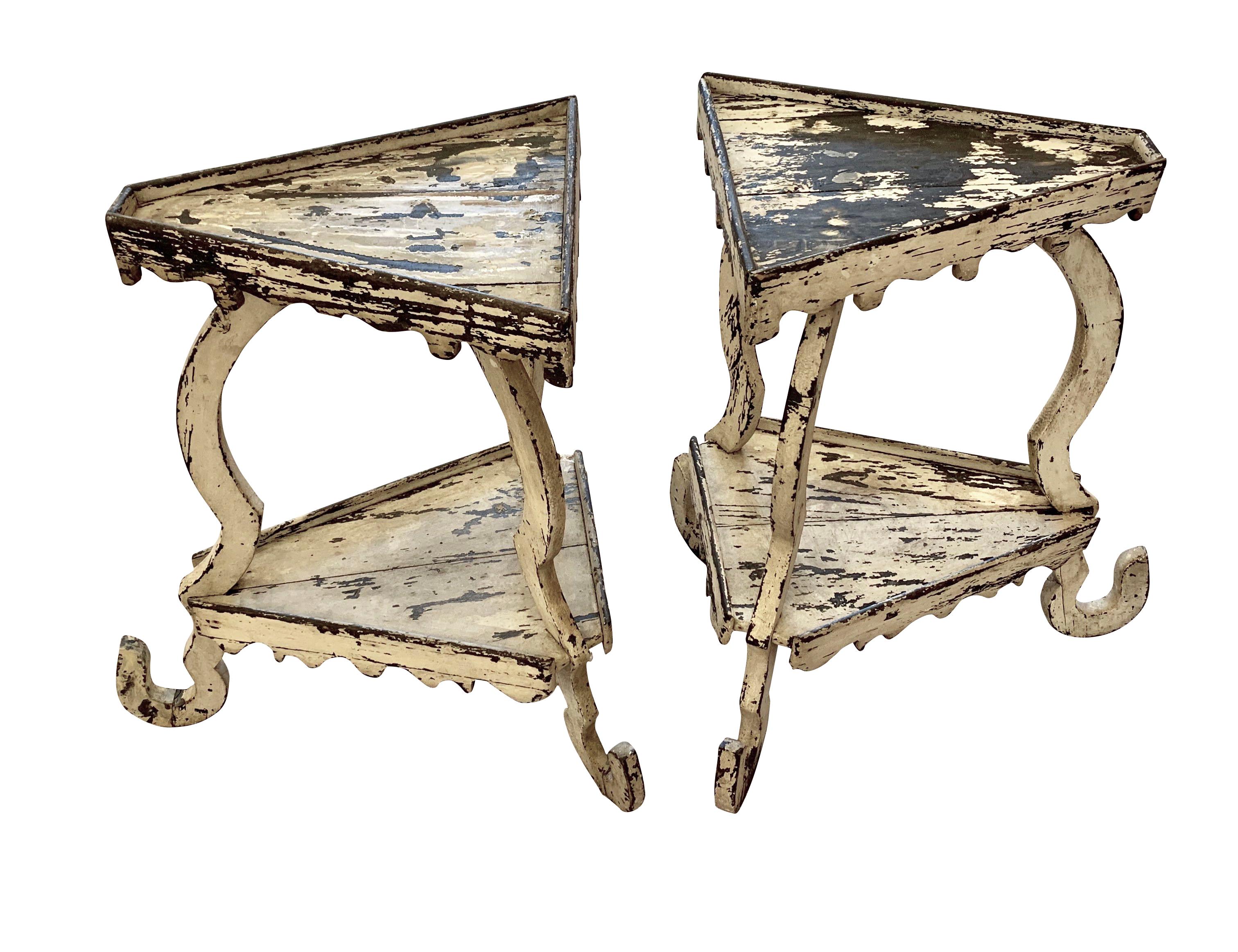 19th century pair of whimsical wood plant stands
Two tiers
Beautiful original weathered patina.