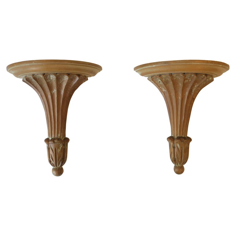 Pair of Italian Wood Wall Shelf Brackets For Sale at 1stdibs