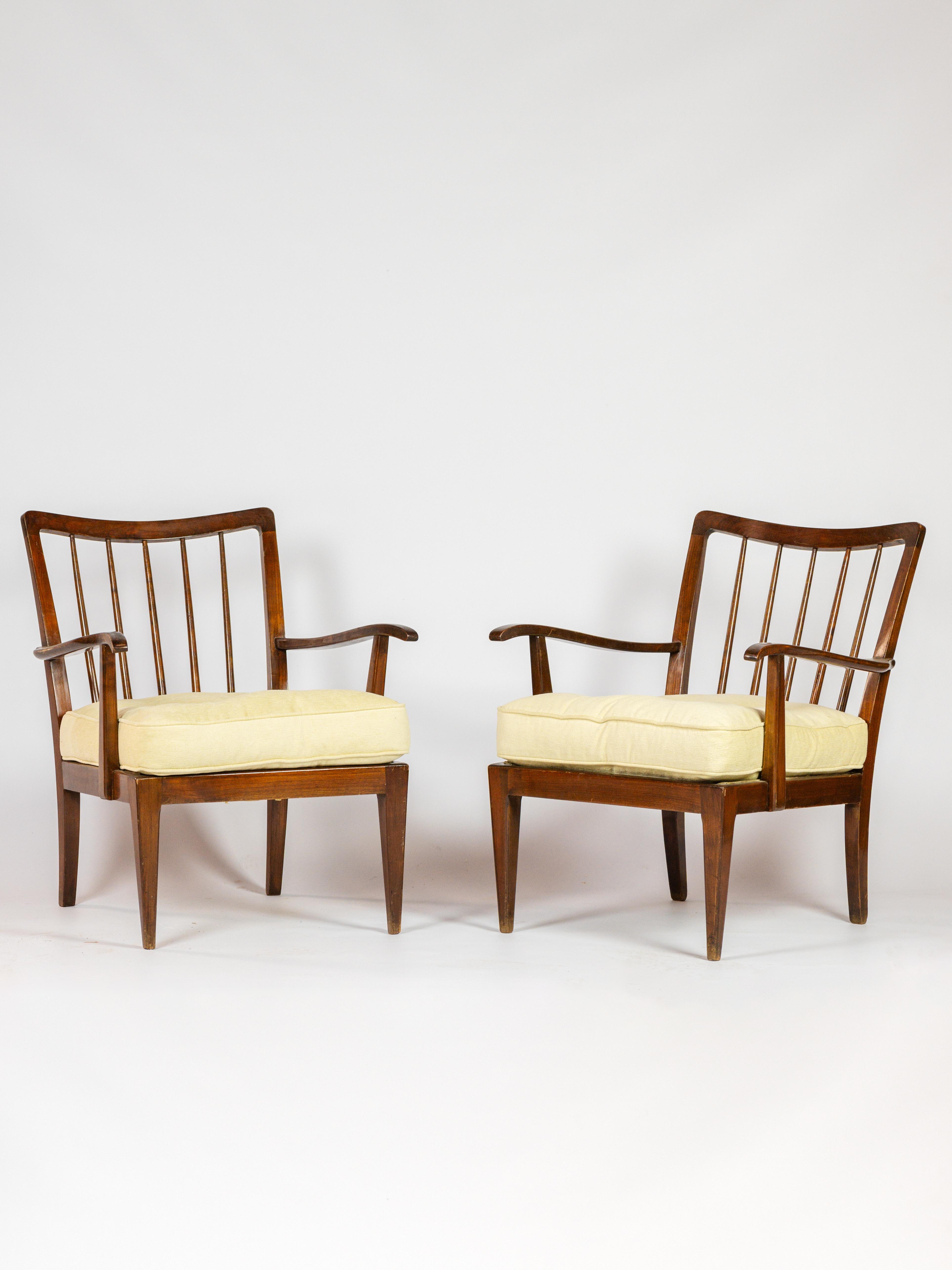 Mid-20th Century Pair of italian wooden armchairs For Sale