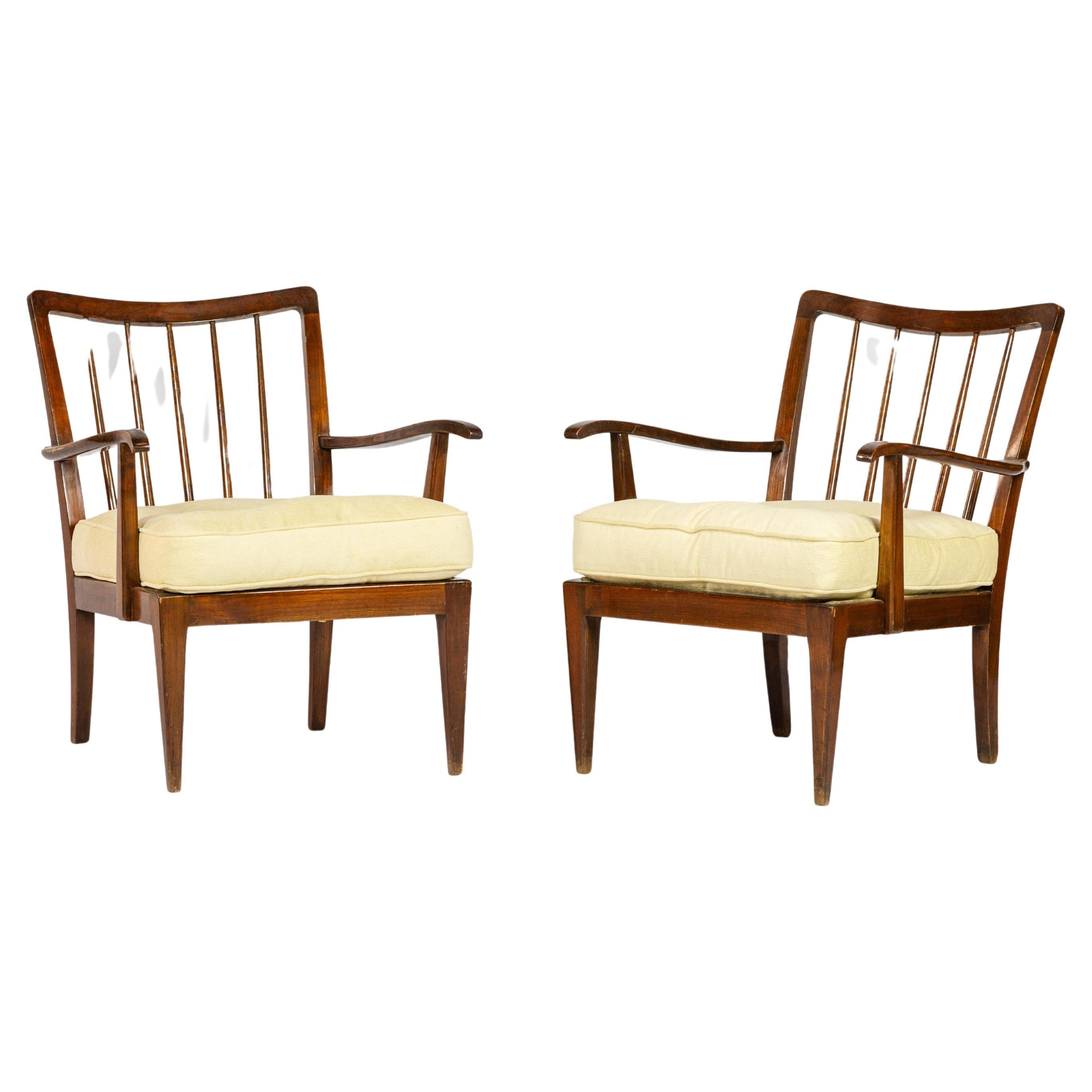 Pair of italian wooden armchairs For Sale