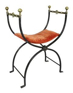 Paire de chaises Curule italiennes en fer forgé et bronze