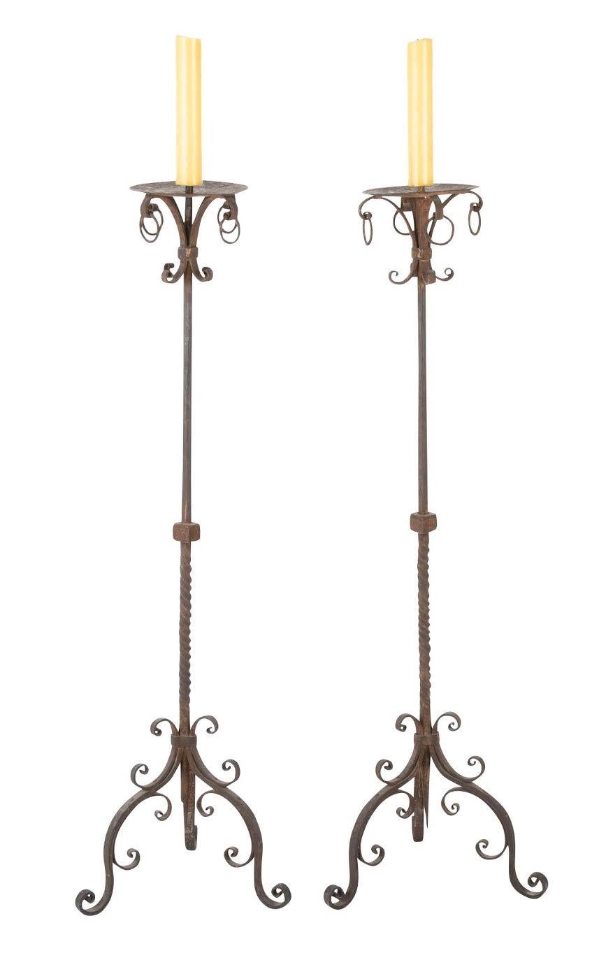 Pair of Spanish Wrought Iron Baroque Style Torcheres 6