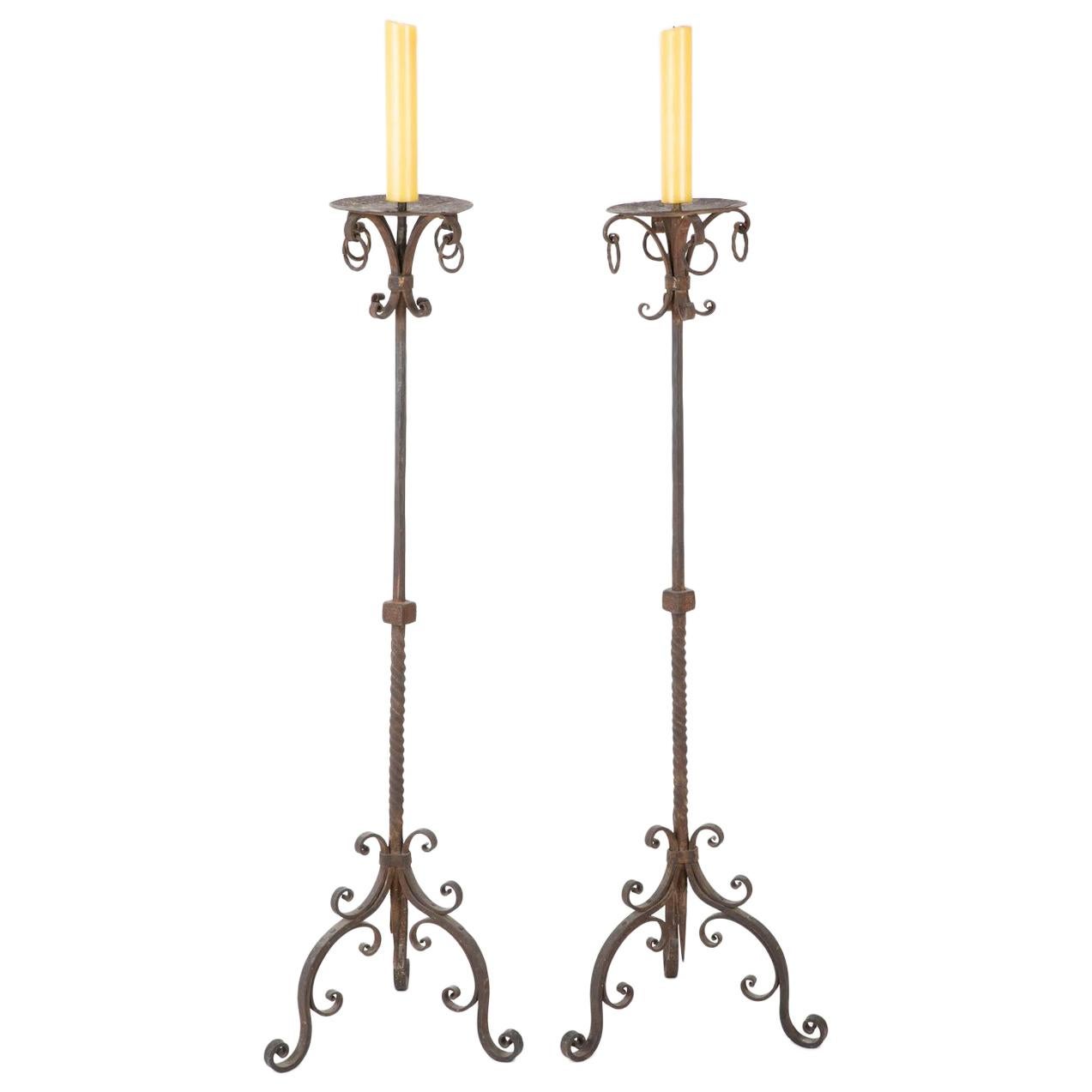 Pair of Spanish Wrought Iron Baroque Style Torcheres