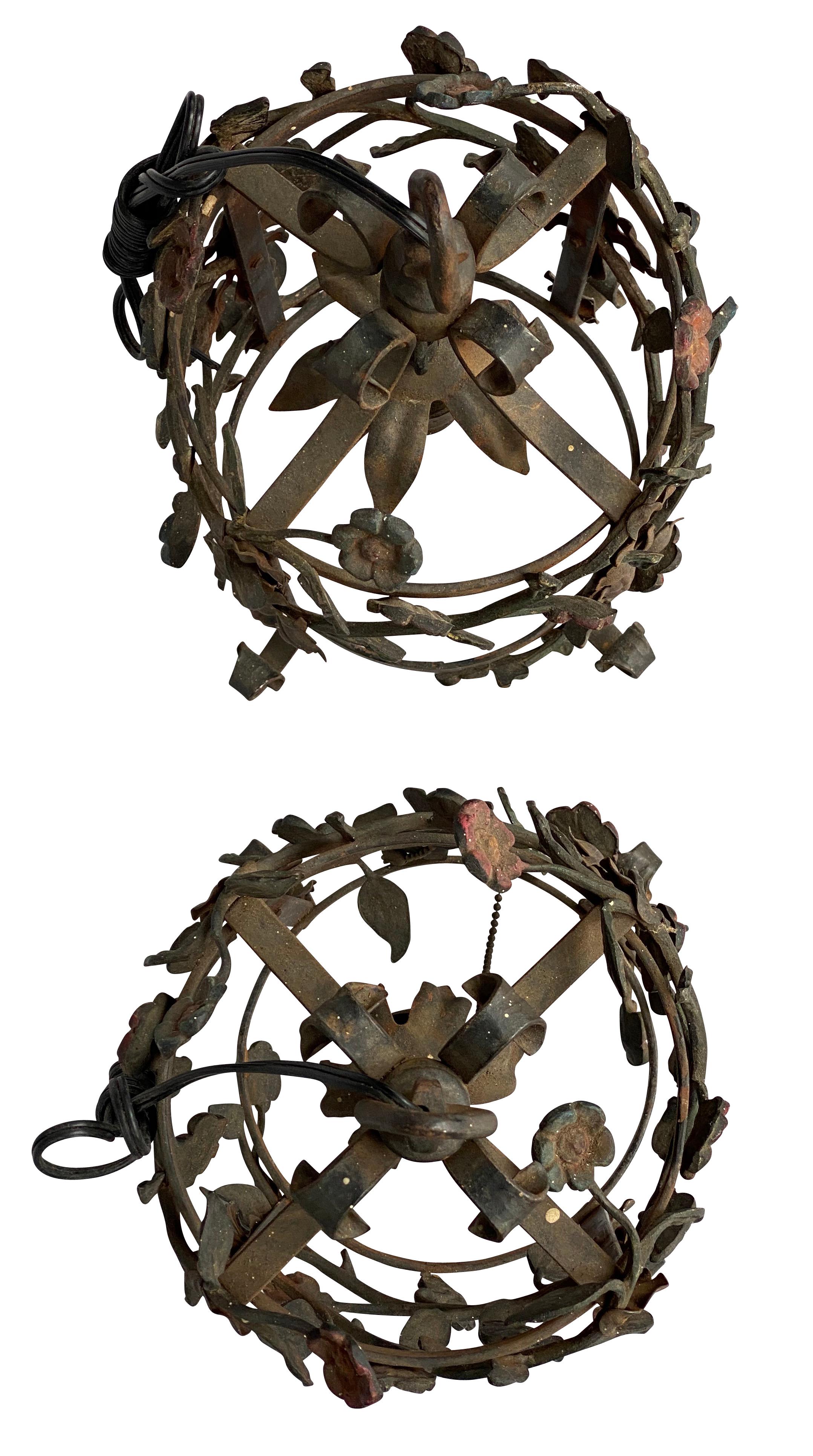 Pair of Italian Wrought Iron Hall Lanterns In Good Condition In Essex, MA