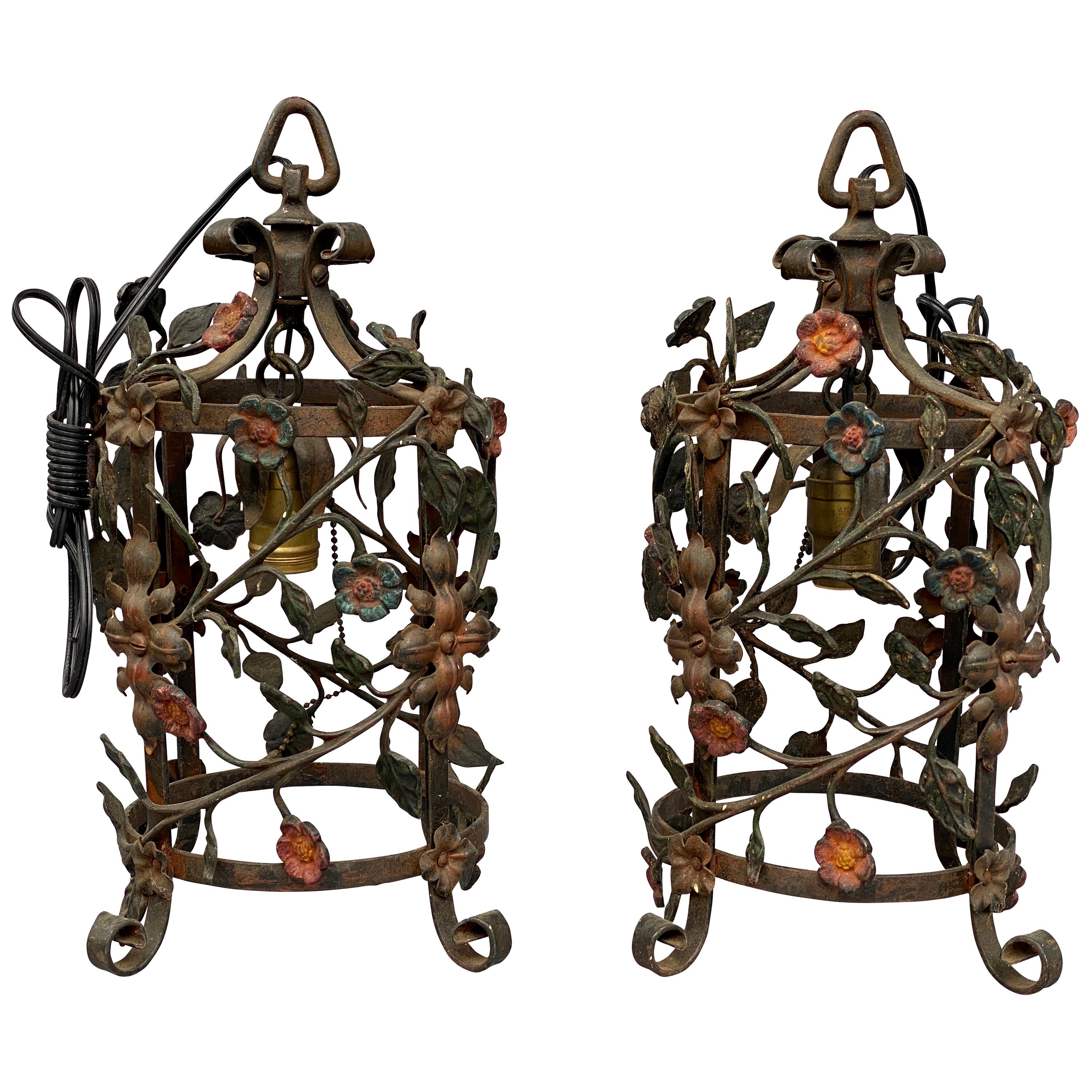 Pair of Italian Wrought Iron Hall Lanterns