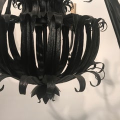 Pair of Italian Wrought- Iron Midcentury Six-Light Chandeliers