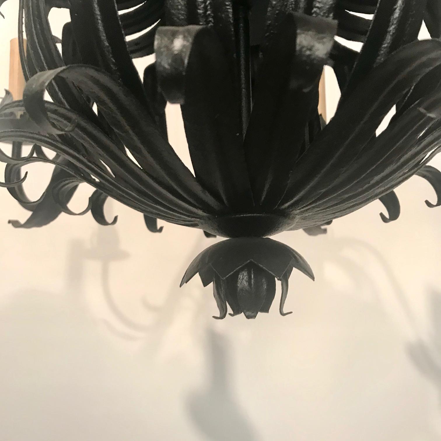 Pair of Italian Wrought- Iron Midcentury Six-Light Chandeliers For Sale 1