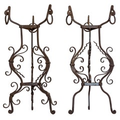 Antique Pair of Italian Wrought-Iron Plant Stands with Scrolling Motifs, circa 1900
