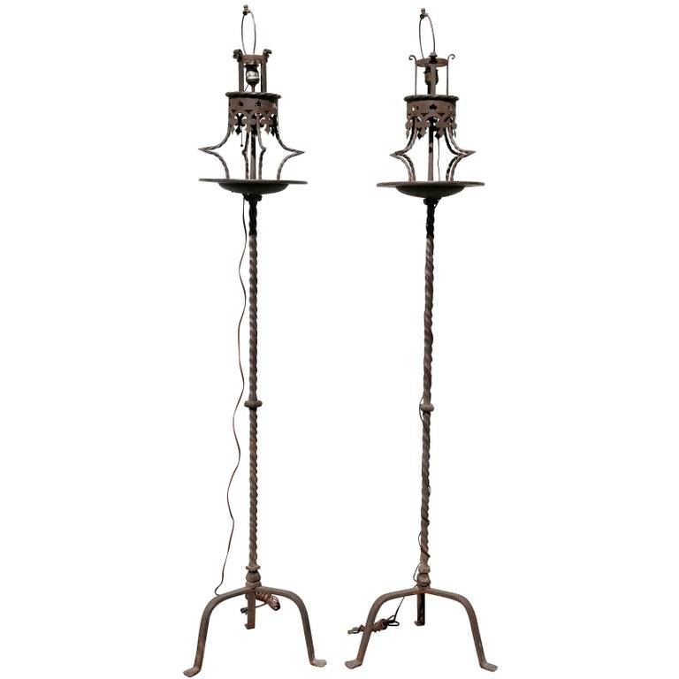 Pair of Italian Wrought Iron Torcheres For Sale