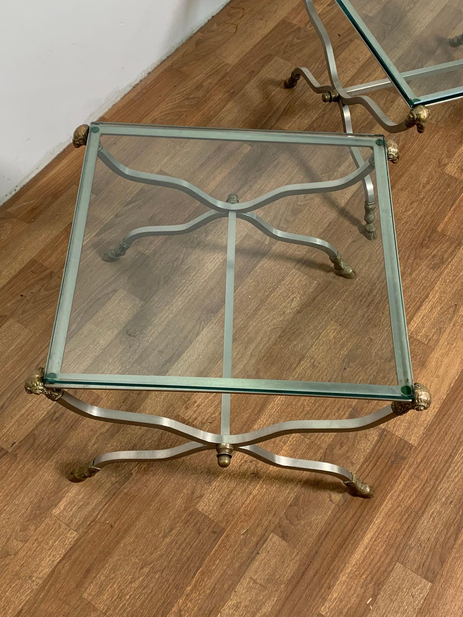 Pair of Italian X-Form End Tables with Ram's Head Accents Circa 1960s In Good Condition For Sale In Peabody, MA