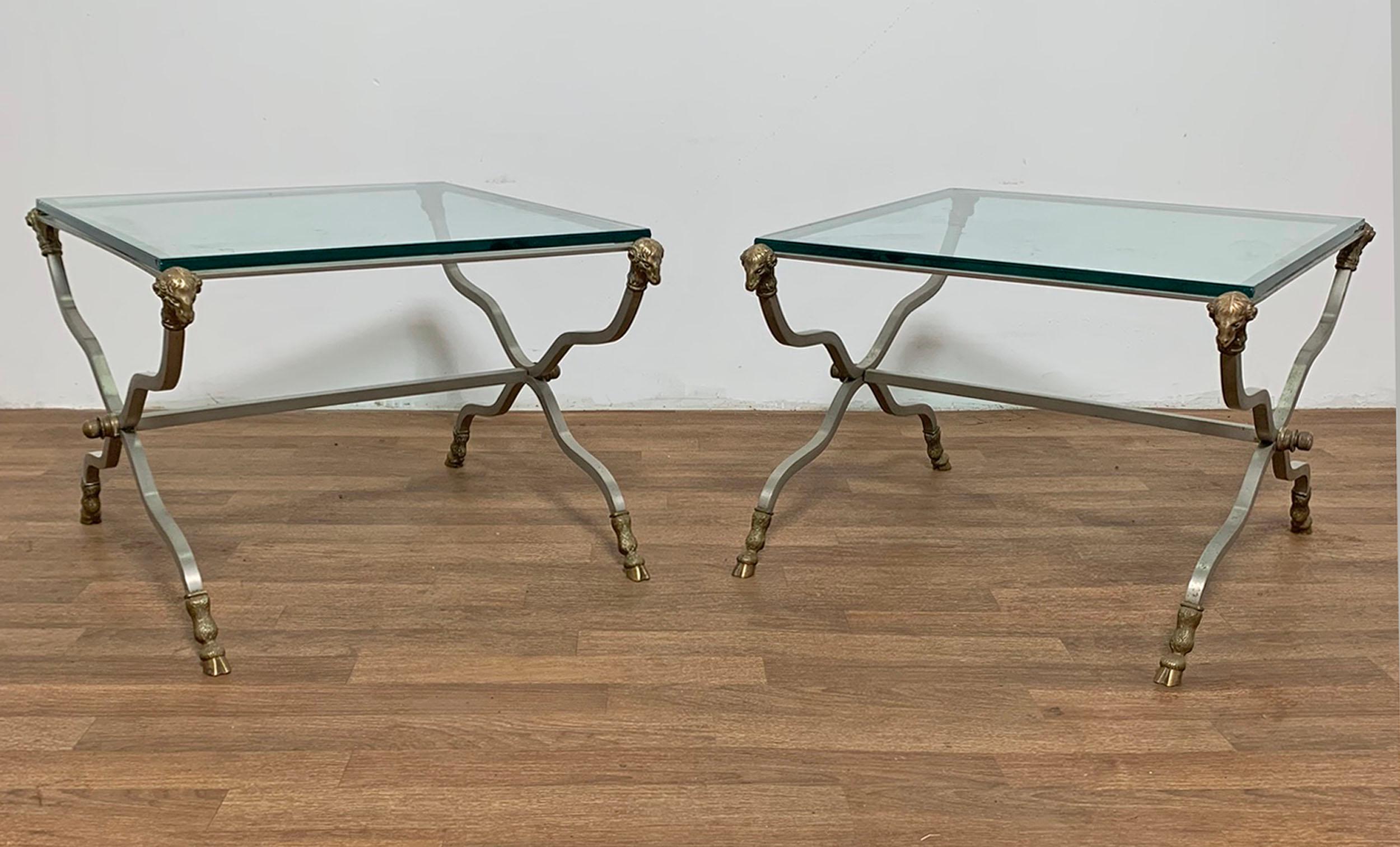 Pair of Italian X-Form End Tables with Ram's Head Accents Circa 1960s ...