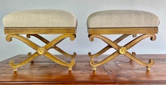 Pair of Italian X-Frame Painted & Parcel Gilt Benches, C.1940’s