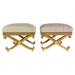 Pair of Italian X-Frame Painted 
Parcel Gilt Benches, C.1940’s