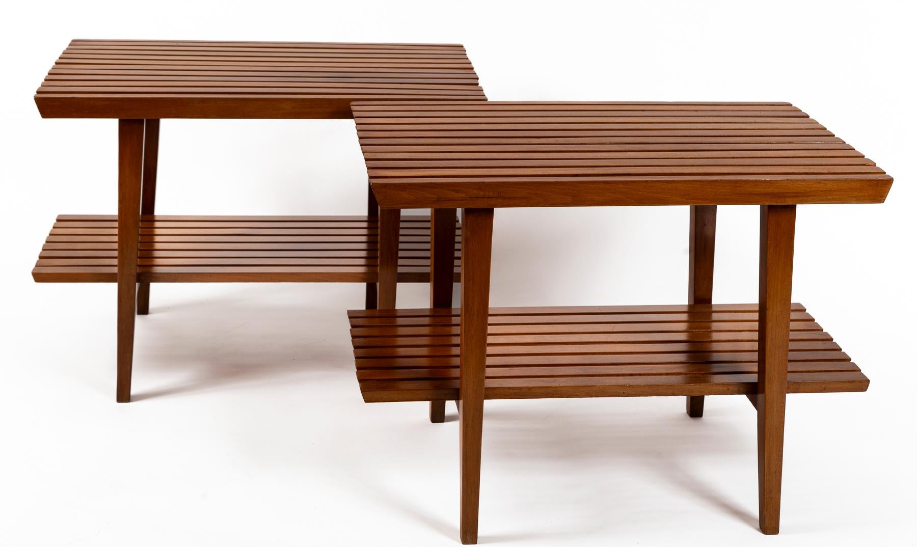 Scandinavian Modern Pair of Italian XX Century Two Tiered Slatted Tables For Sale