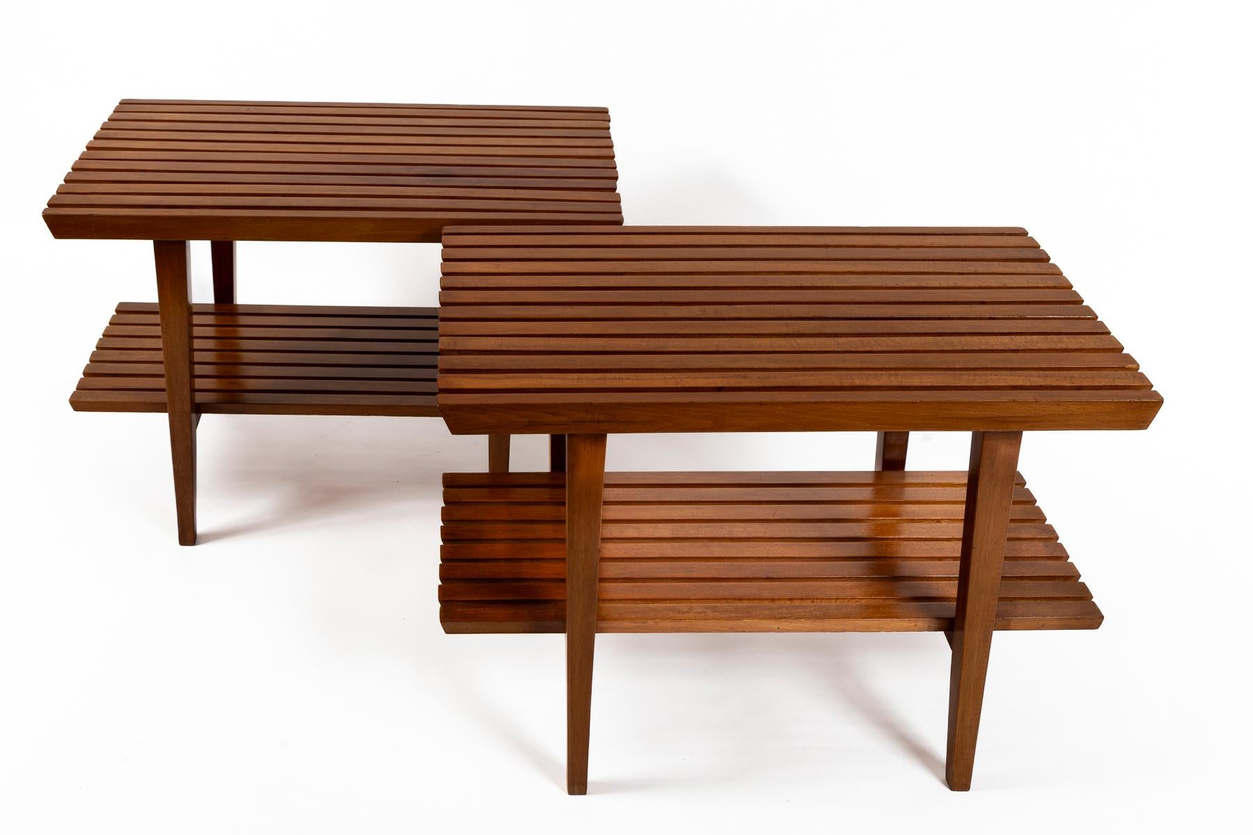 Pair of Italian XX Century Two Tiered Slatted Tables In Good Condition For Sale In Westport, CT