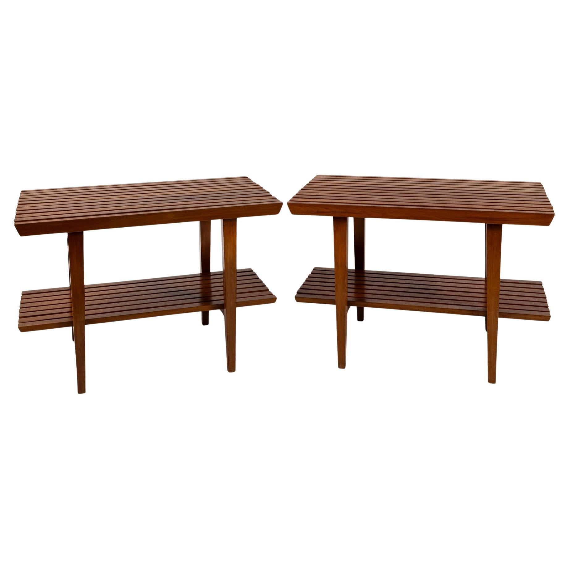 Pair of Italian XX Century Two Tiered Slatted Tables