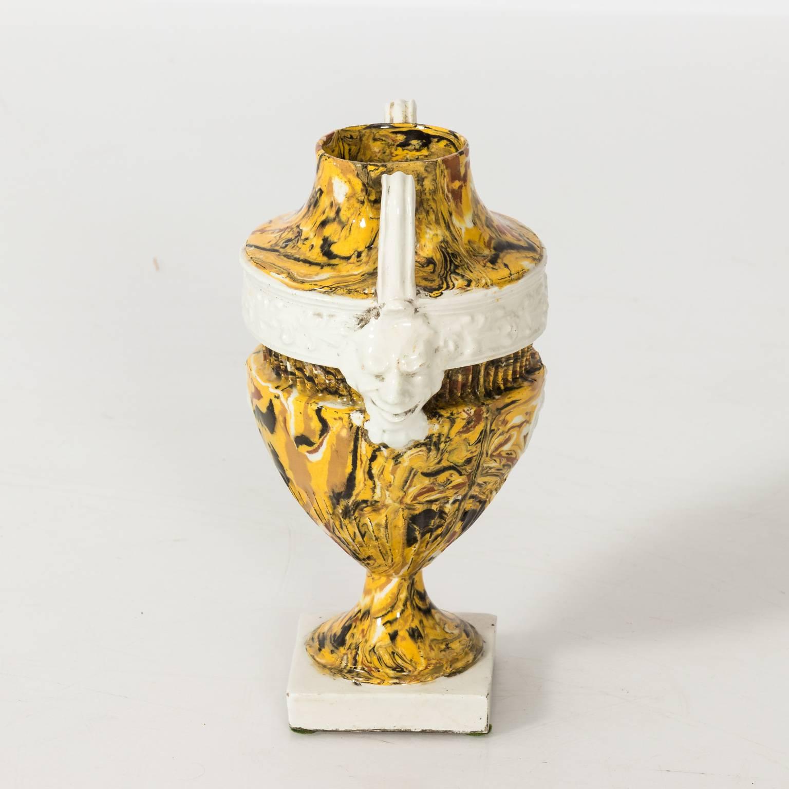Pair of Italian Yellow Agateware Urns In Good Condition In Stamford, CT