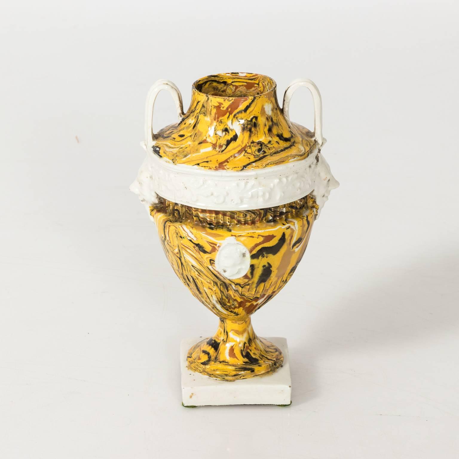 Mid-20th Century Pair of Italian Yellow Agateware Urns