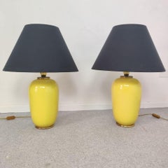 Paire de lampes de table italiennes en céramique jaune et noire par PAF Milano, années 80