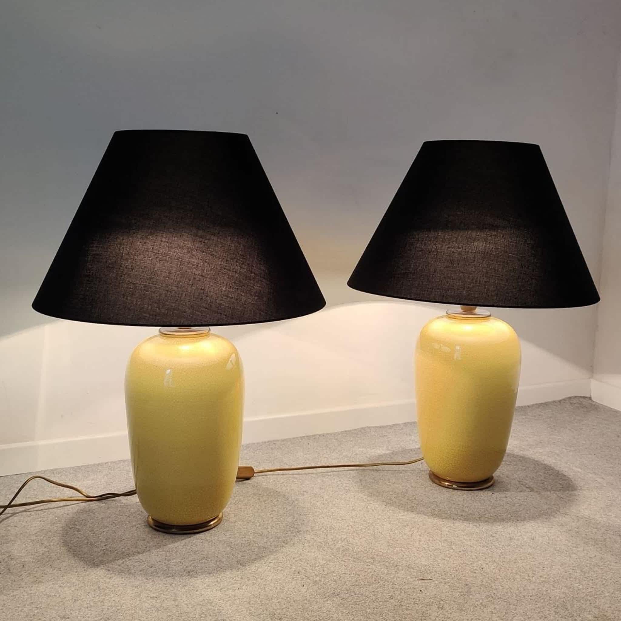 Céramique Paire de lampes de table italiennes en céramique jaune et noire par PAF Milano, années 80 en vente