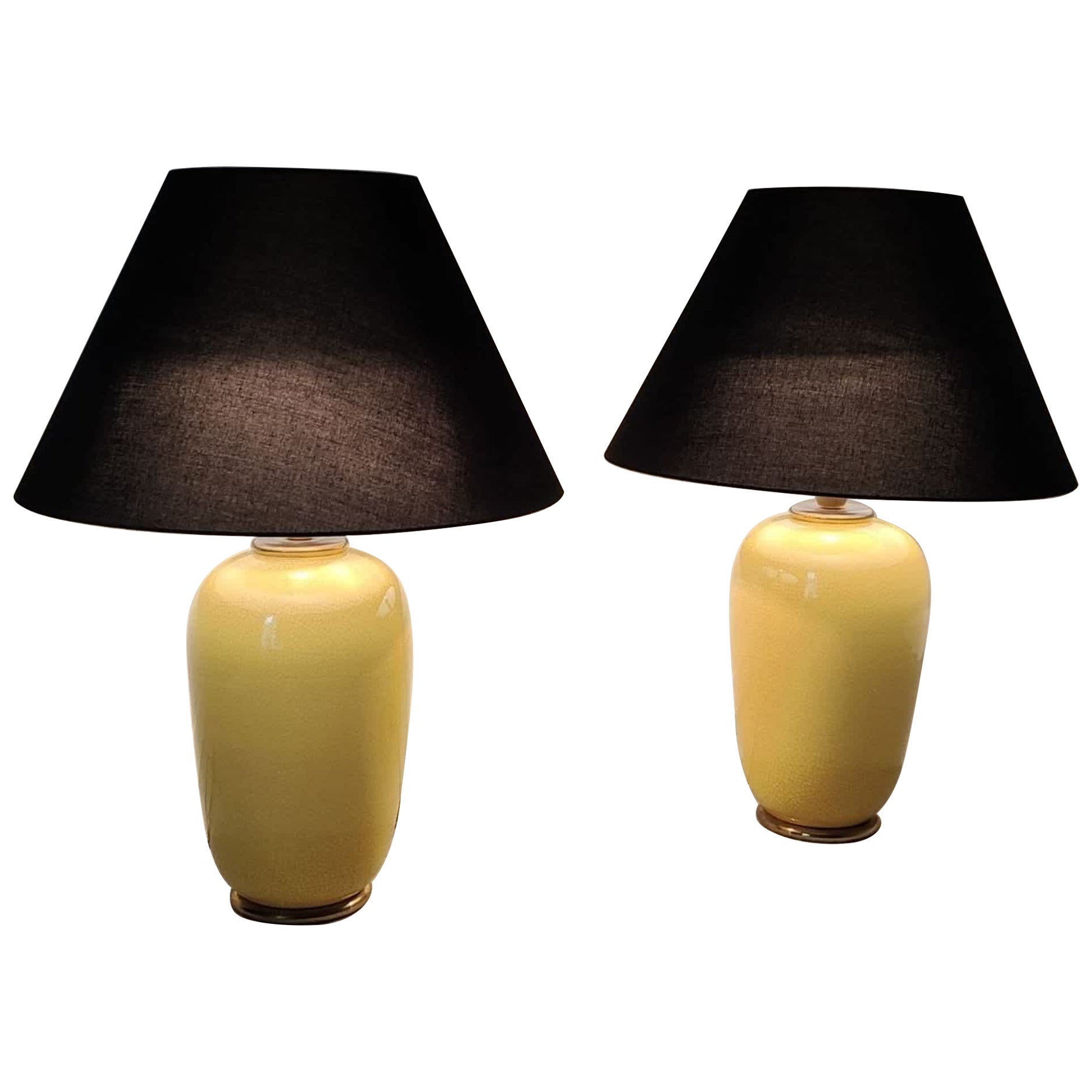 Paire de lampes de table italiennes en céramique jaune et noire par PAF Milano, années 80 en vente