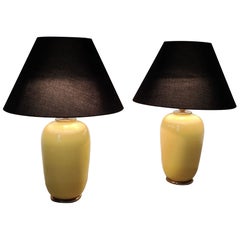 Pair of Italian yellow black ceramic table lamp by PAF Milano, 80s