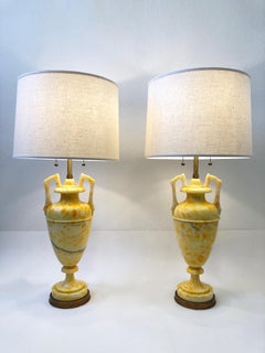 Pair of Italian Yellow Marble and Brass Table Lamps by Marbro Lamp Co.