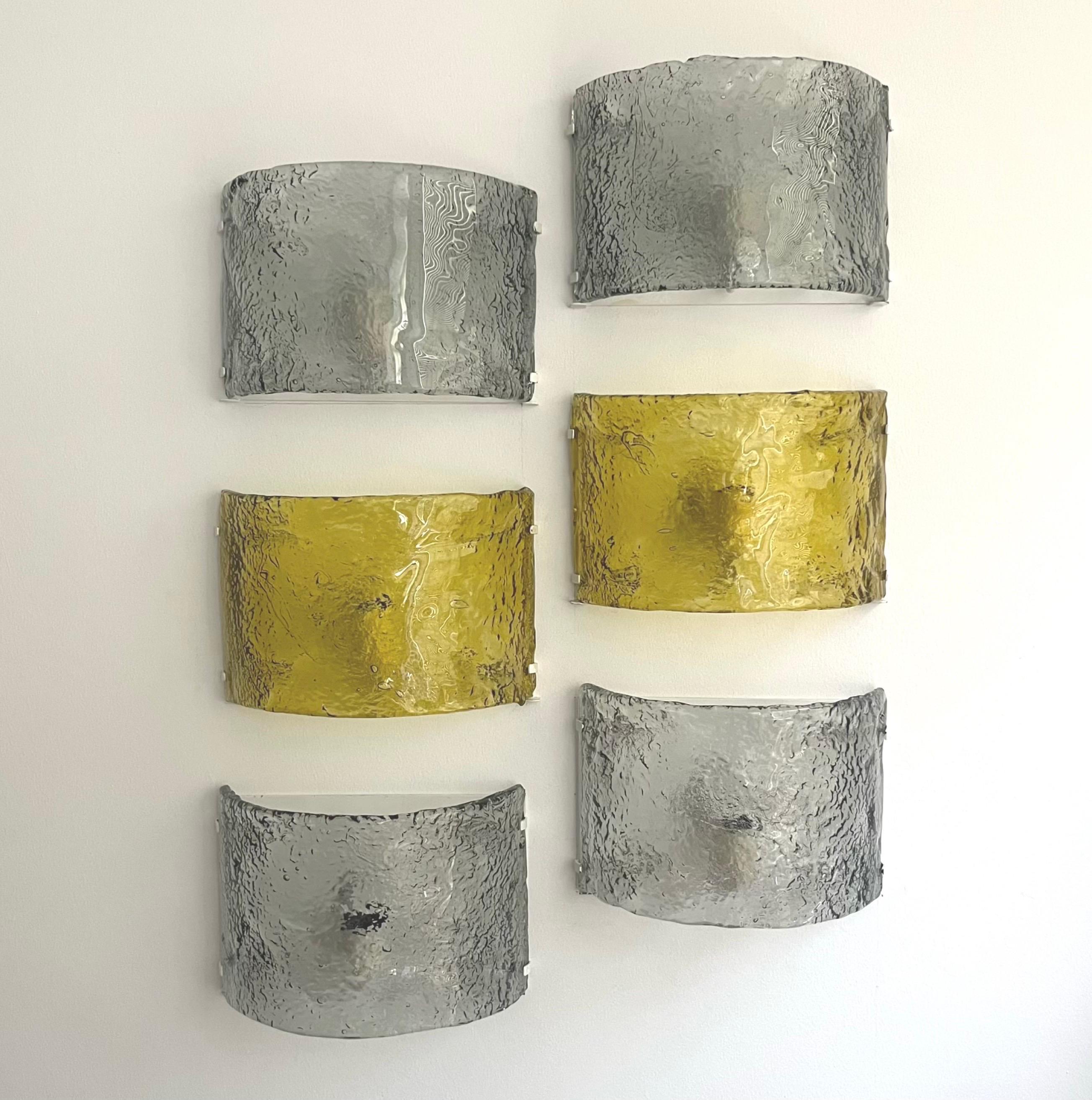 Coppia di lampade da parete italiane in giallo di Murano di Carlo Nason per Mazzega Murano, anni '70 in vendita 5