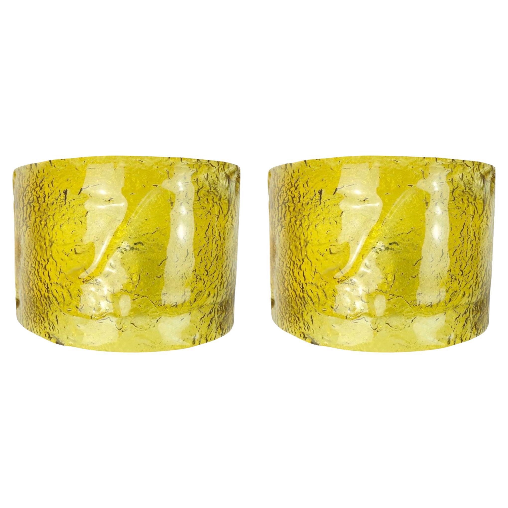 Pair of Italian Yellow Murano Wall Sconces by Carlo Nason for Mazzega, 1970s For Sale