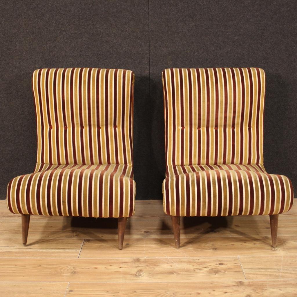 Pair of Italian Zanuso-Style Chairs in Fabric & Velvet, 20th Century  In Good Condition For Sale In London, GB