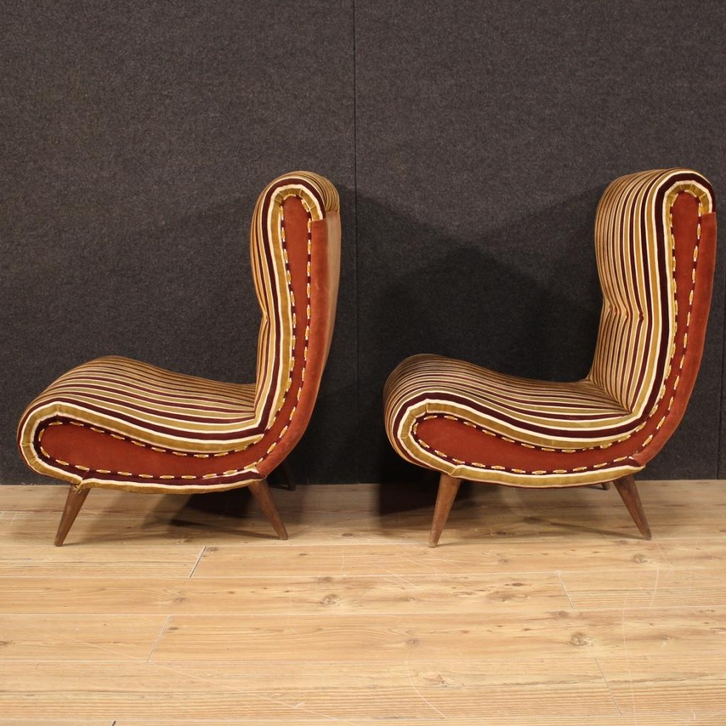 Pair of Italian Zanuso-Style Chairs in Fabric & Velvet, 20th Century  For Sale 1