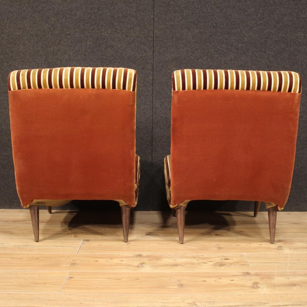 Pair of Italian Zanuso-Style Chairs in Fabric & Velvet, 20th Century  For Sale 2