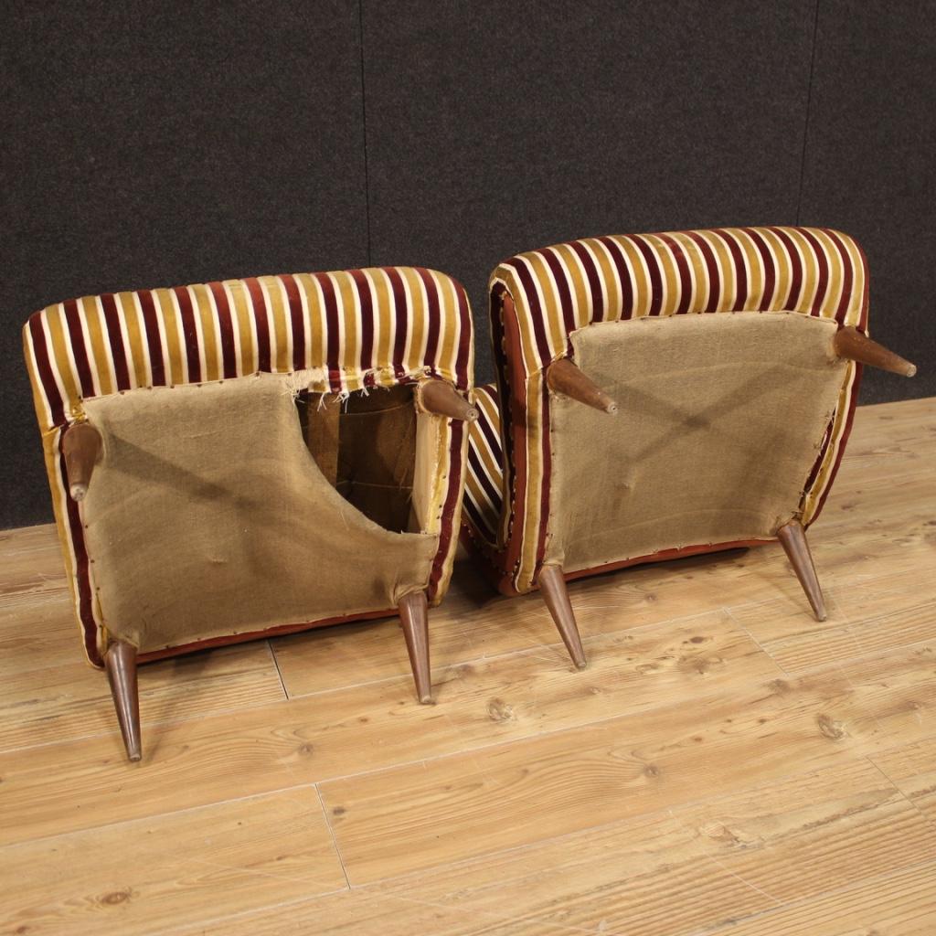 Pair of Italian Zanuso-Style Chairs in Fabric & Velvet, 20th Century  For Sale 3