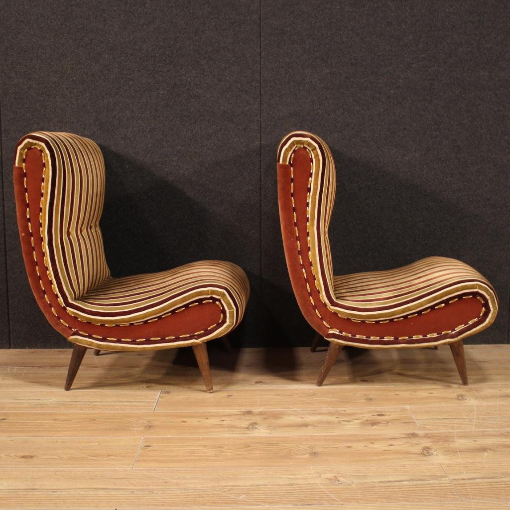Pair of Italian Zanuso-Style Chairs in Fabric & Velvet, 20th Century  For Sale 4