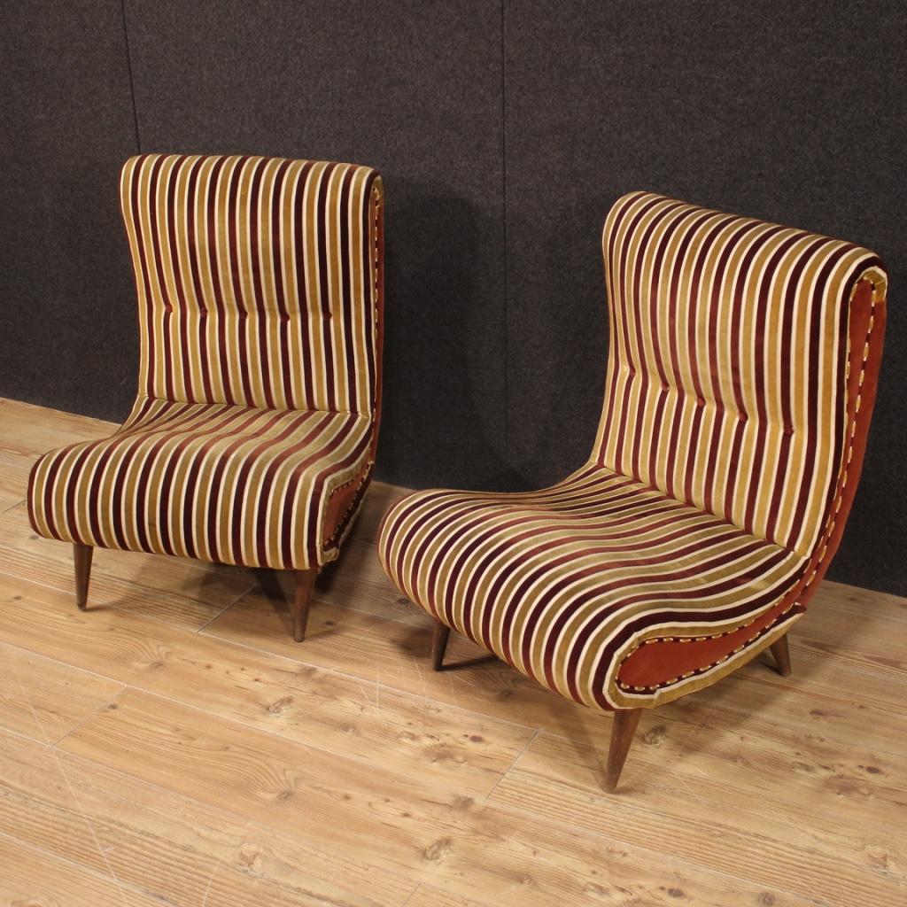 Pair of Italian Zanuso-Style Chairs in Fabric & Velvet, 20th Century  For Sale 5