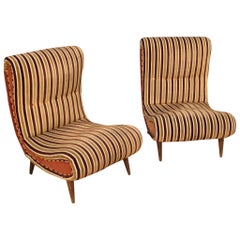 Pair of Italian Zanuso-Style Chairs in Fabric & Velvet, 20th Century 