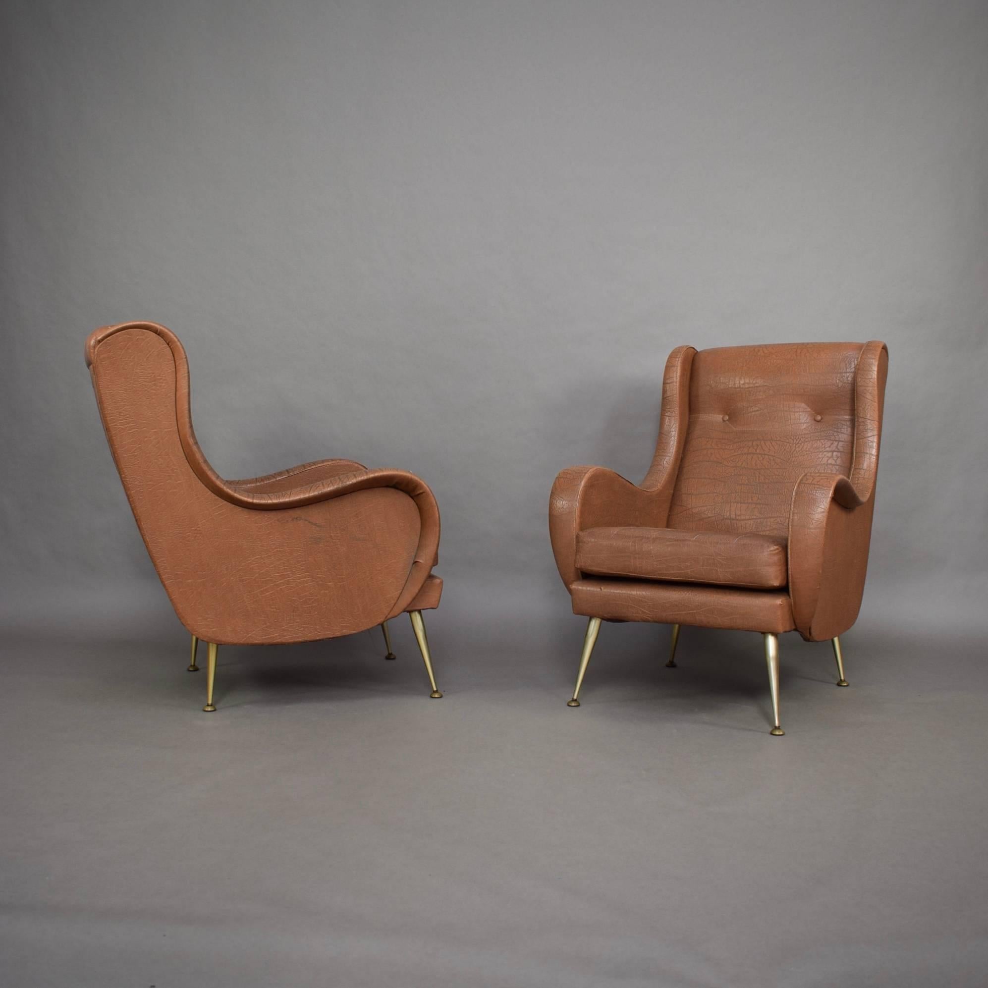 Mid-Century Modern Pair of Italian Aldo Morbelli Lounge Armchairs, 1950s For Sale