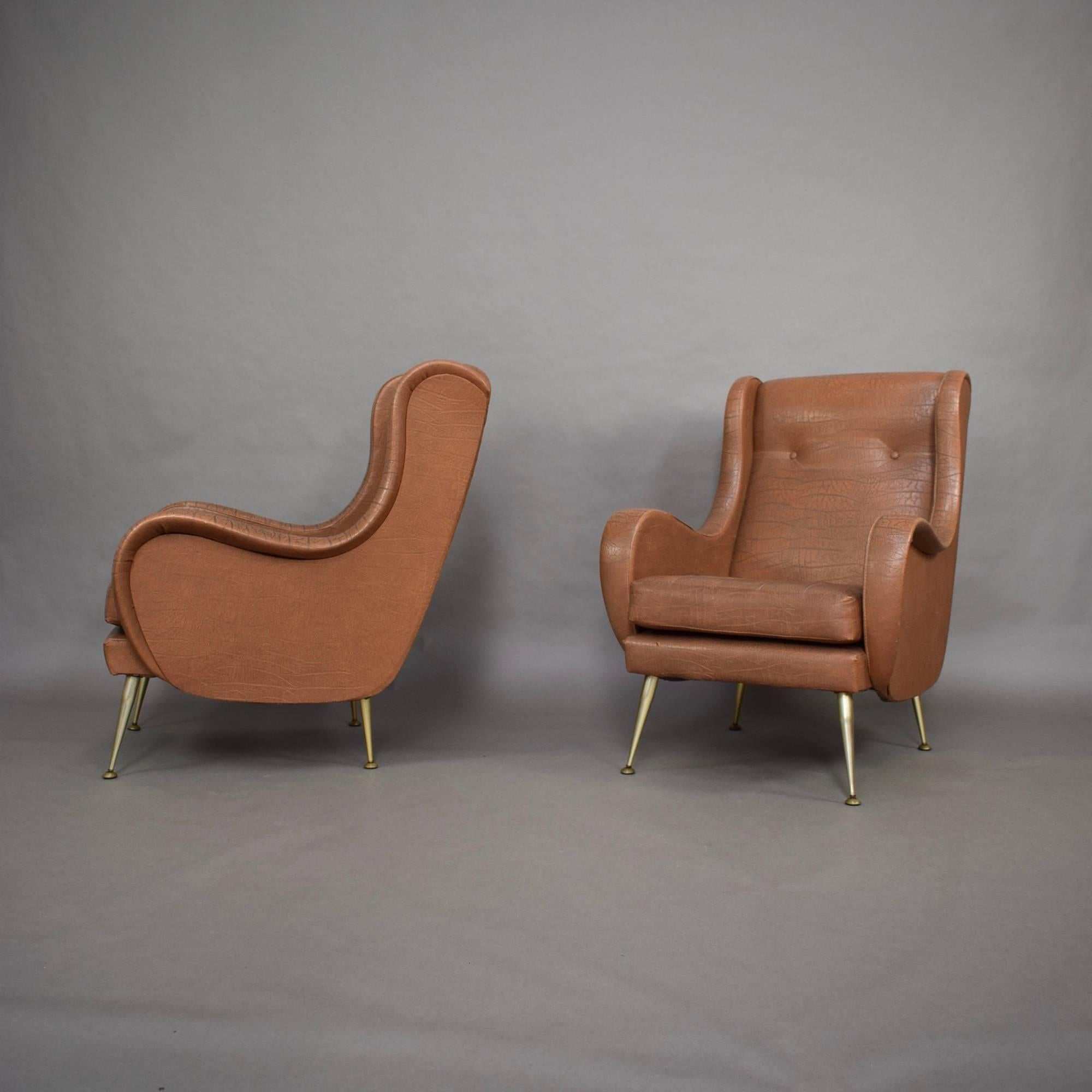 Pair of Italian Aldo Morbelli Lounge Armchairs, 1950s In Fair Condition For Sale In Pijnacker, Zuid-Holland