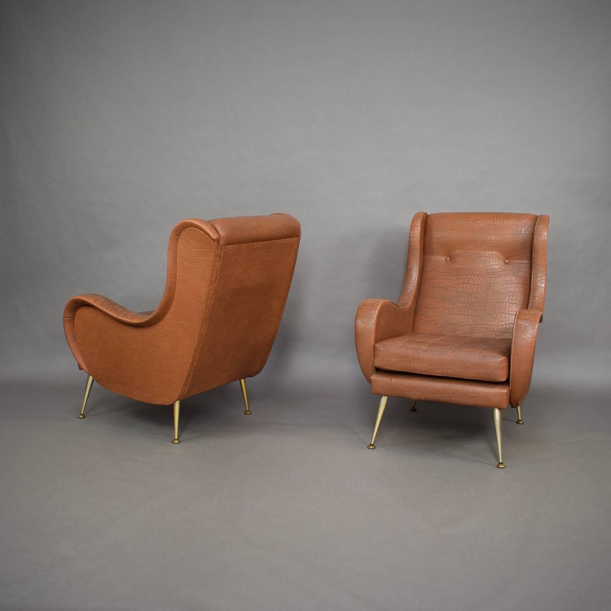 Mid-20th Century Pair of Italian Aldo Morbelli Lounge Armchairs, 1950s For Sale