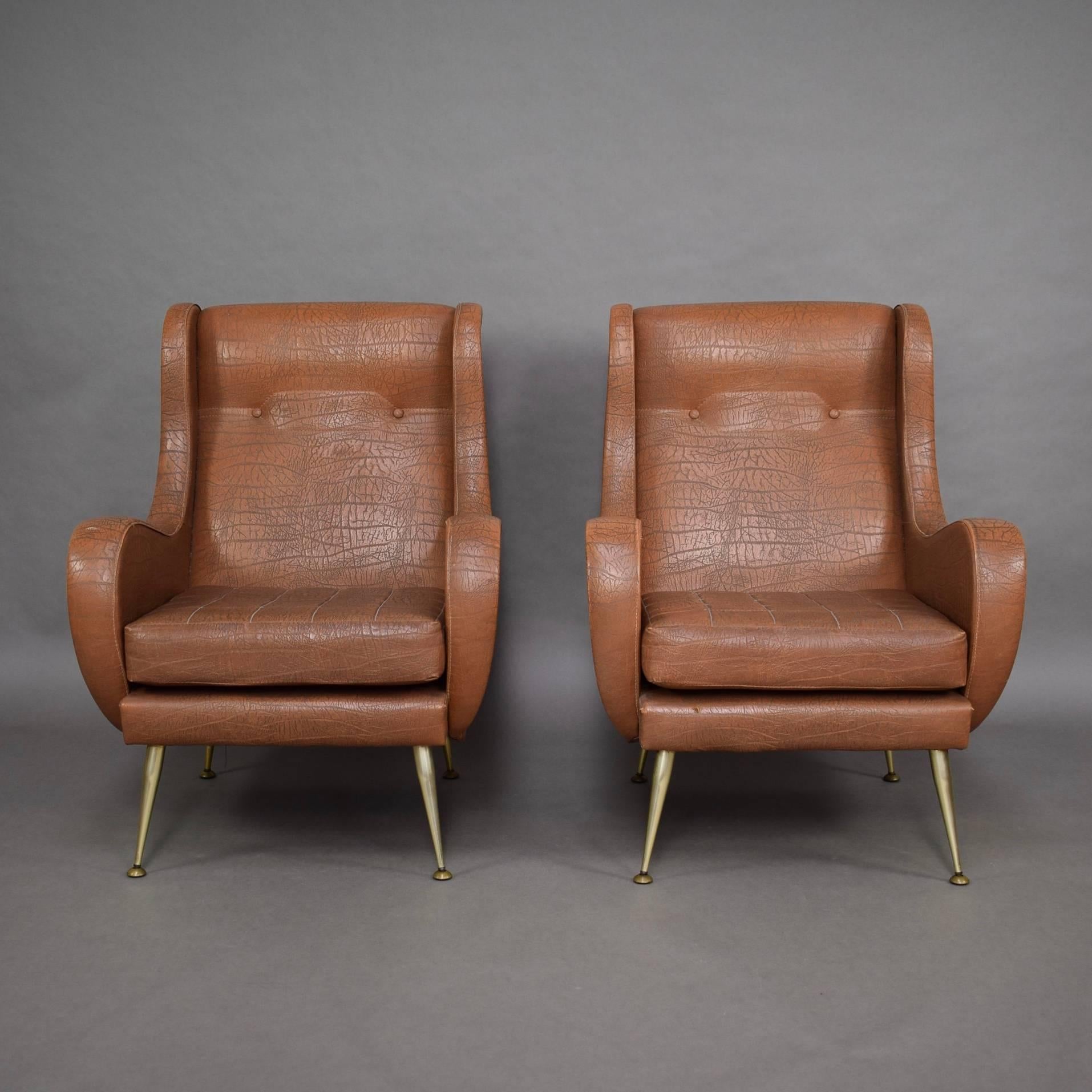 Pair of Italian Aldo Morbelli Lounge Armchairs, 1950s For Sale 1
