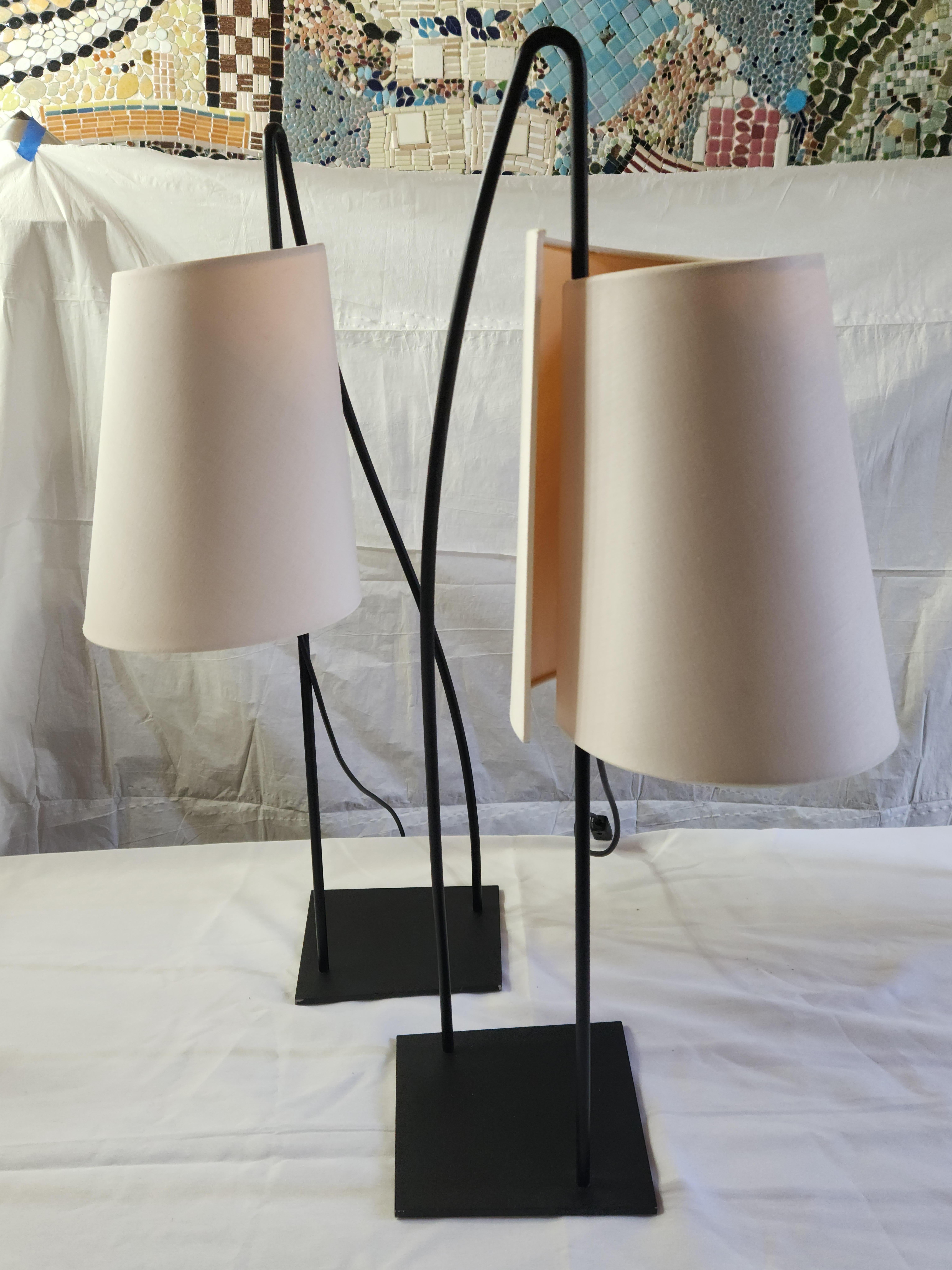 Minimalist Pair of Italiana Luce Black Rod Table Lamp, Italy, 1980s For Sale