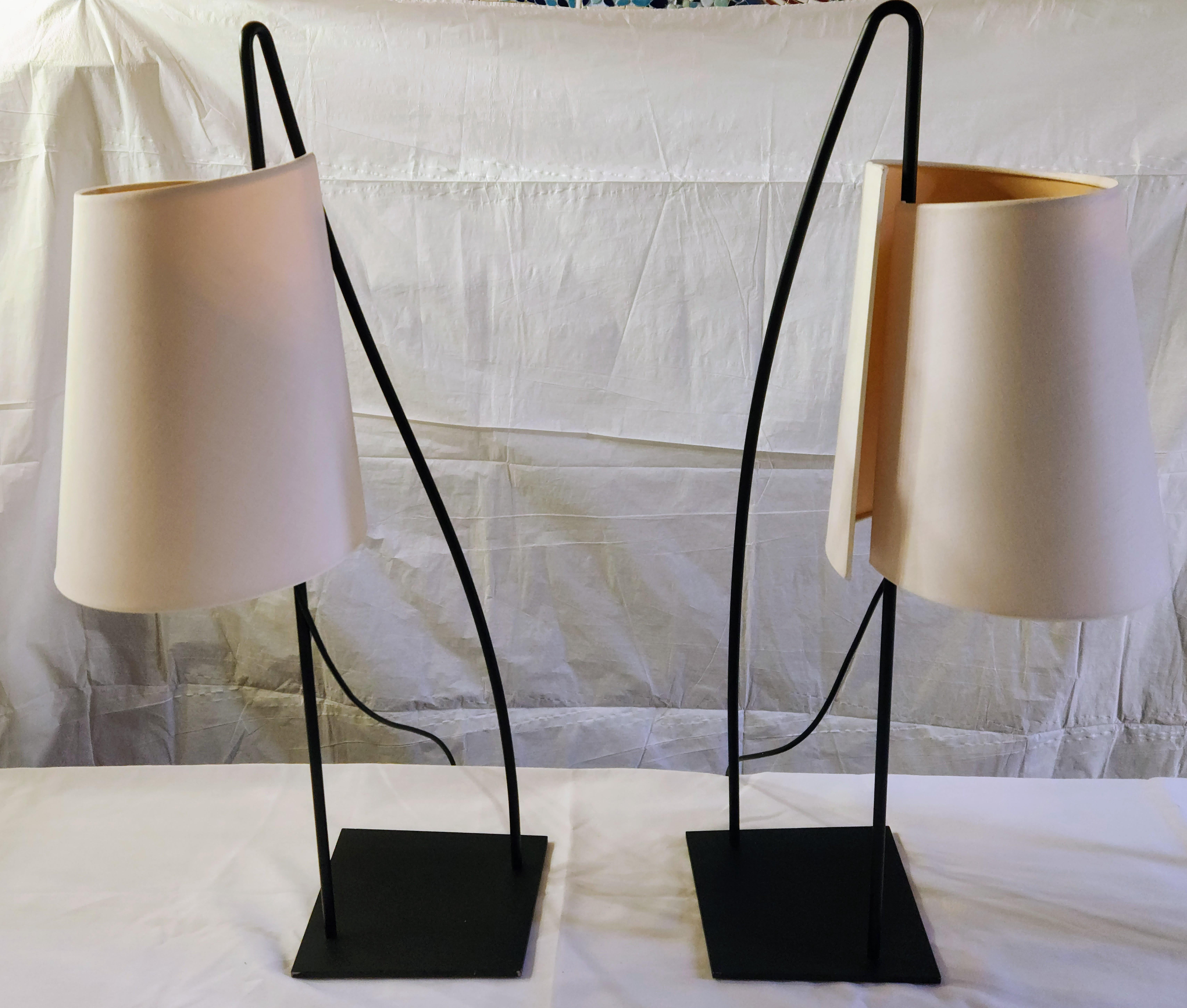 Lacquered Pair of Italiana Luce Black Rod Table Lamp, Italy, 1980s For Sale