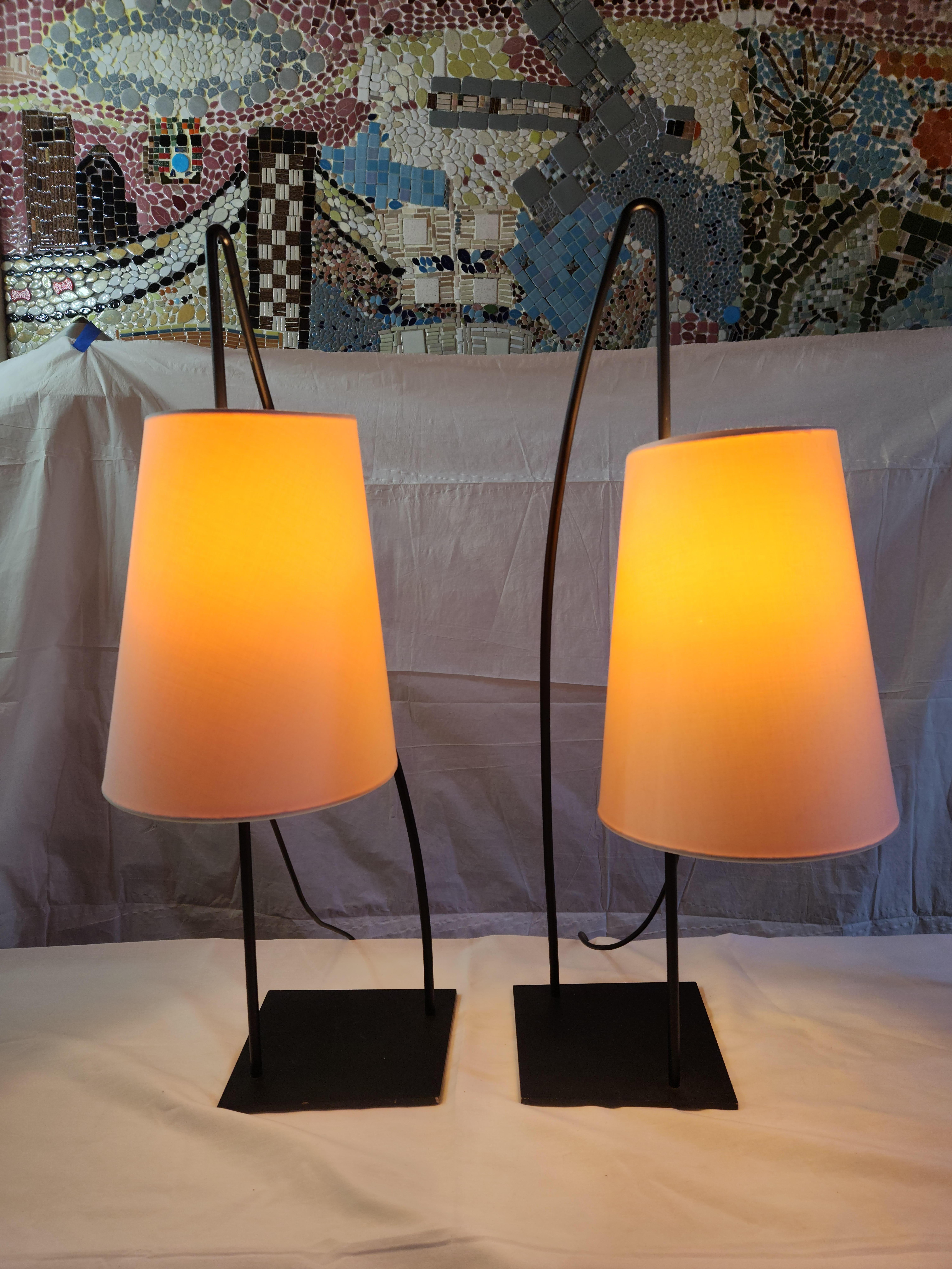 Lacquered Pair of Italiana Luce Black Rod Table Lamp, Italy, 1980s For Sale