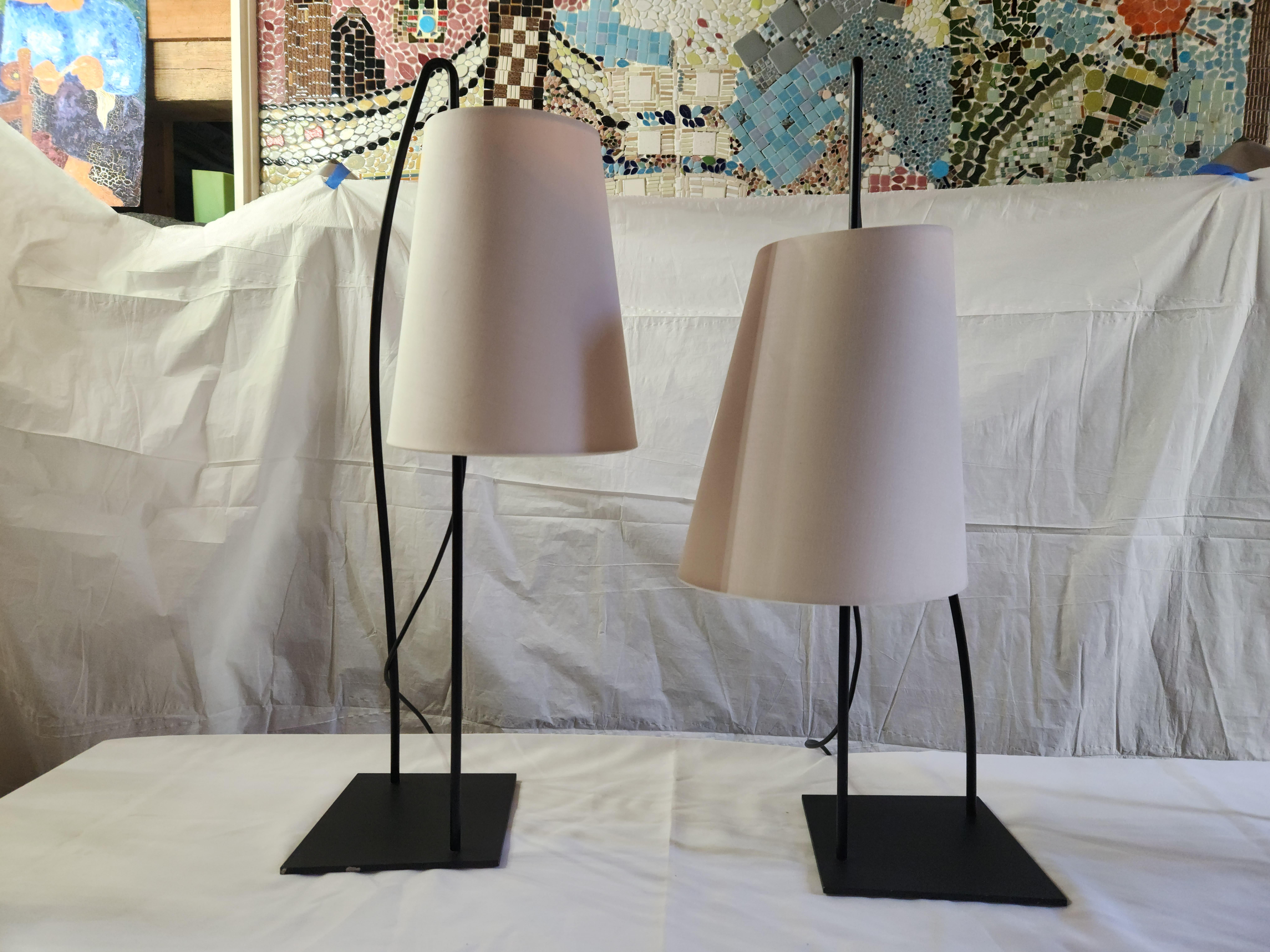Late 20th Century Pair of Italiana Luce Black Rod Table Lamp, Italy, 1980s For Sale