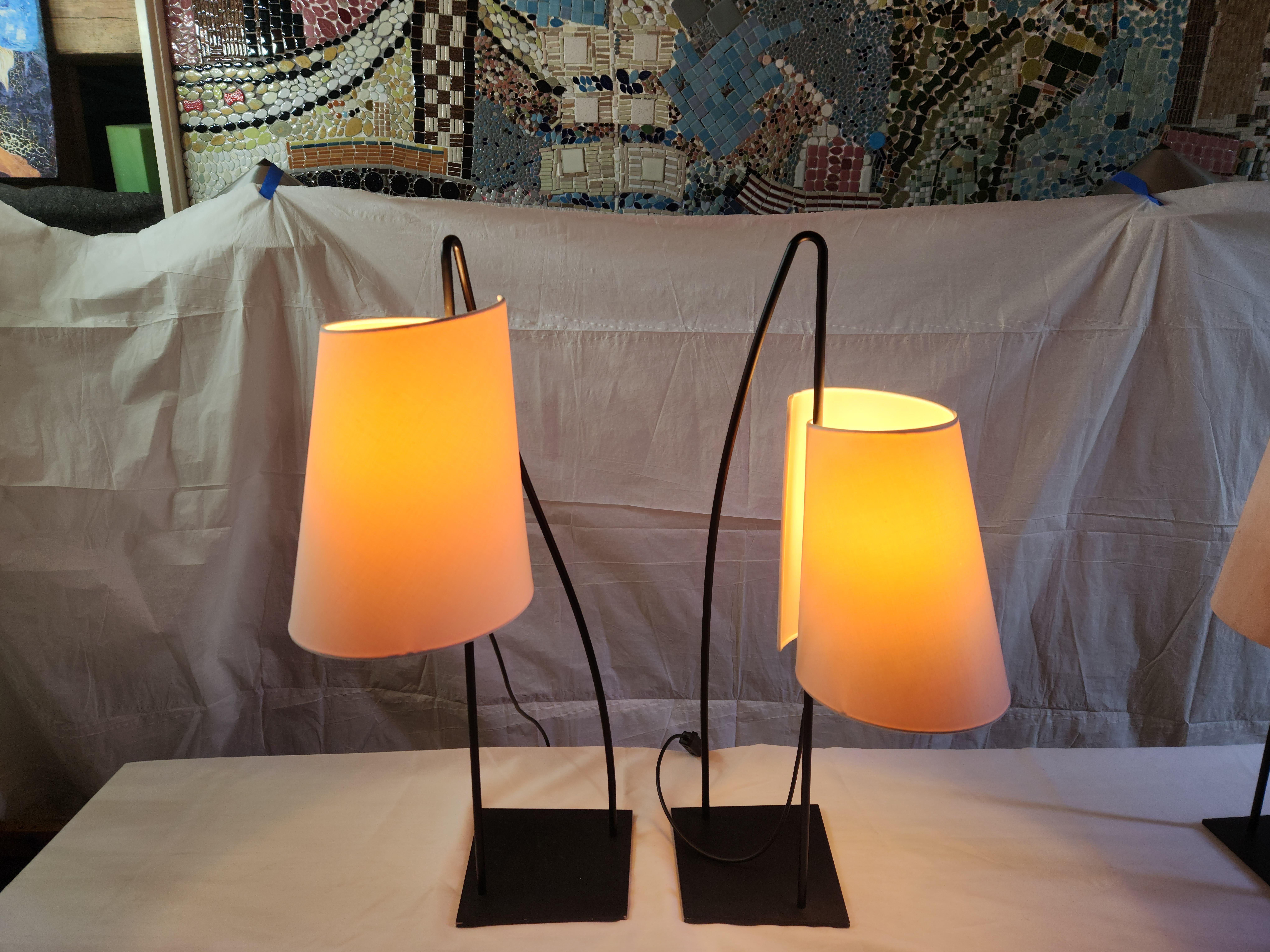 Steel Pair of Italiana Luce Black Rod Table Lamp, Italy, 1980s For Sale